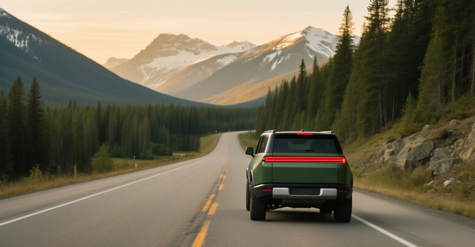 An electric adventure SUV on a mountain road
